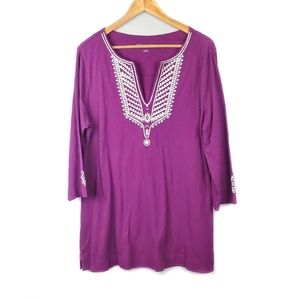 Soft Surroundings Purple Embroidered Tunic Top
